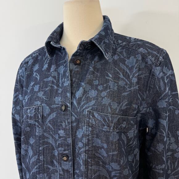 Giorgio Armani Denim Chambray Shirt Floral Lurex Blue/Gold IT 46 (US 10) - Picture 4 of 14